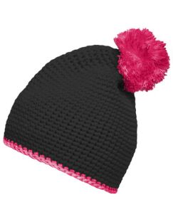 Pompon Hat With Contrast Stripe
