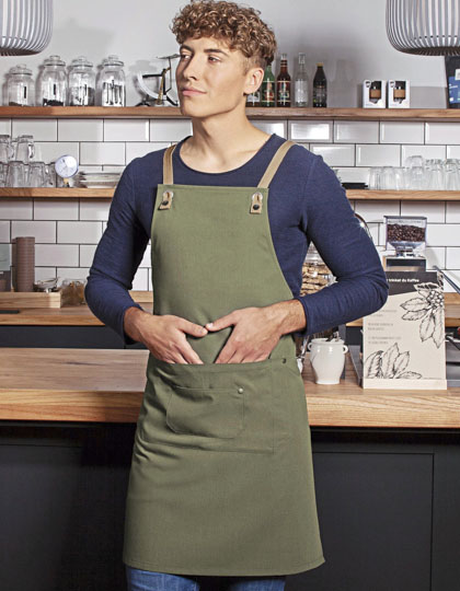 Bib Apron Urban-Nature With Cross Straps And Big Pocket
